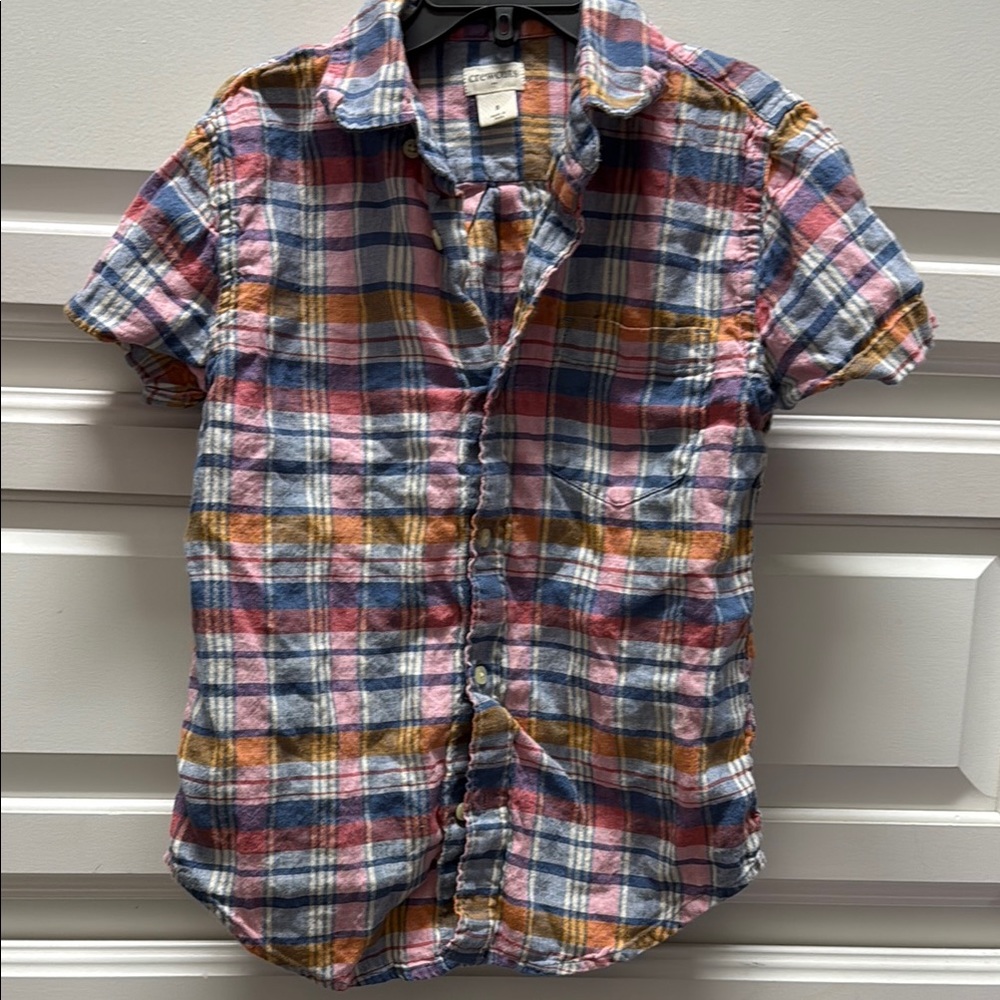 Crewcuts Blue and Pink Button Down Shirt Vibrant Plaid Design